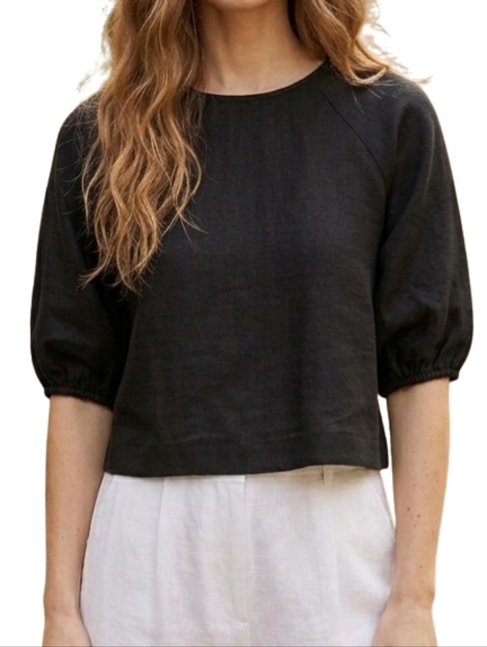 HOUSE OF HARLOW 1960 Linen Blend Boxy Blouse